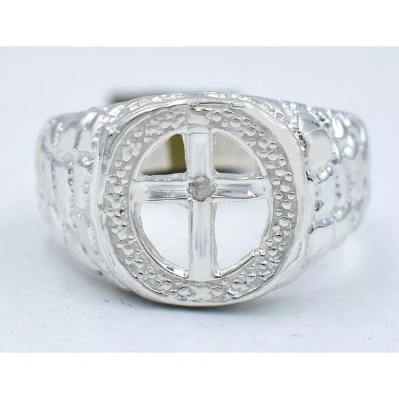 Genuine Diamond Cross Men's Ring .925 Sterling Silver